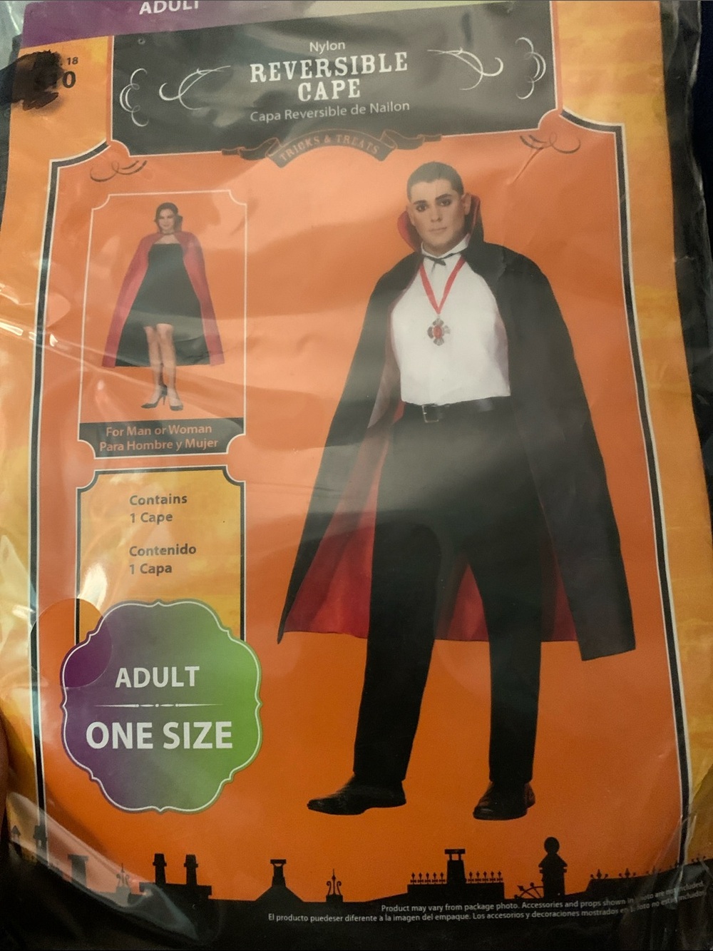 Black and Red Reversible Nylon Cape - Adult Costume - Picture 3 of 5